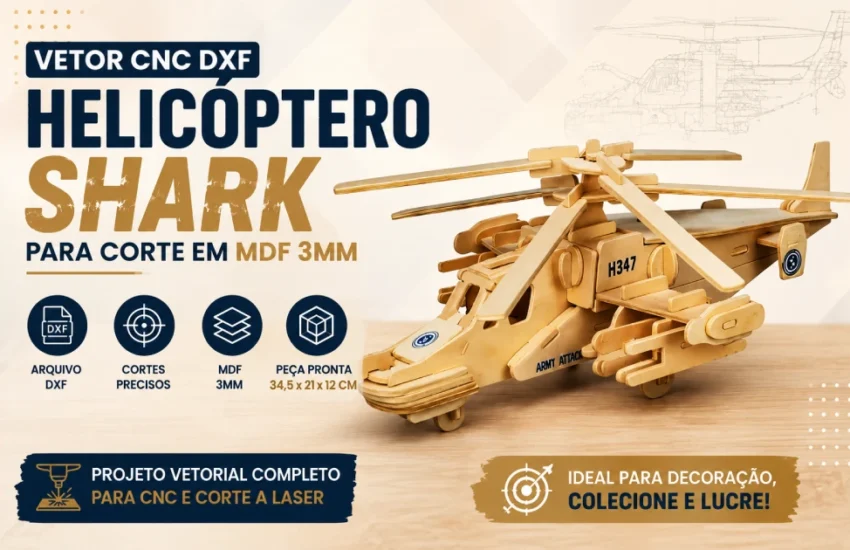 Vetor CNC DXF Helicóptero Shark Para Corte em MDF 3mm