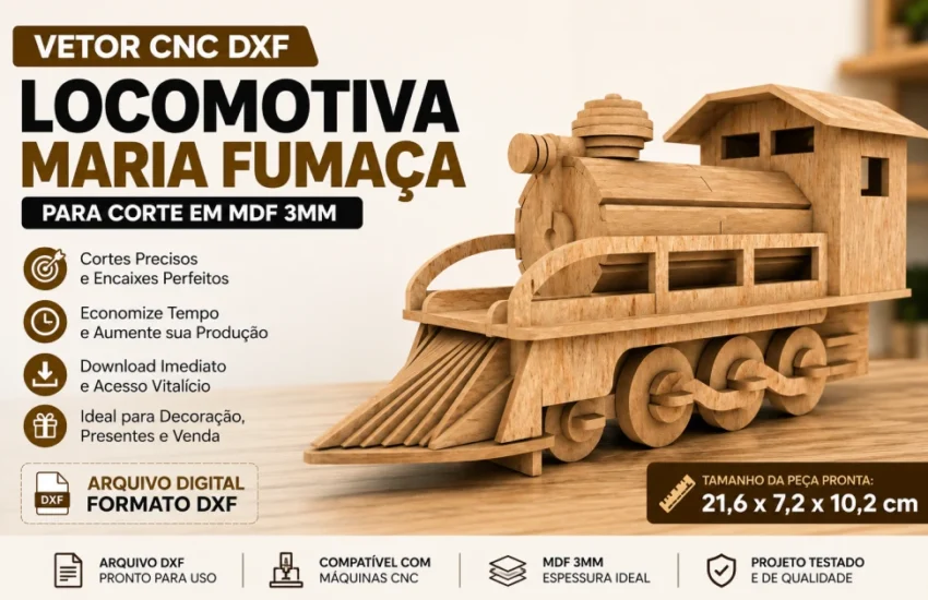 Vetor CNC DXF Locomotiva Maria Fumaça Para Corte em MDF 3mm