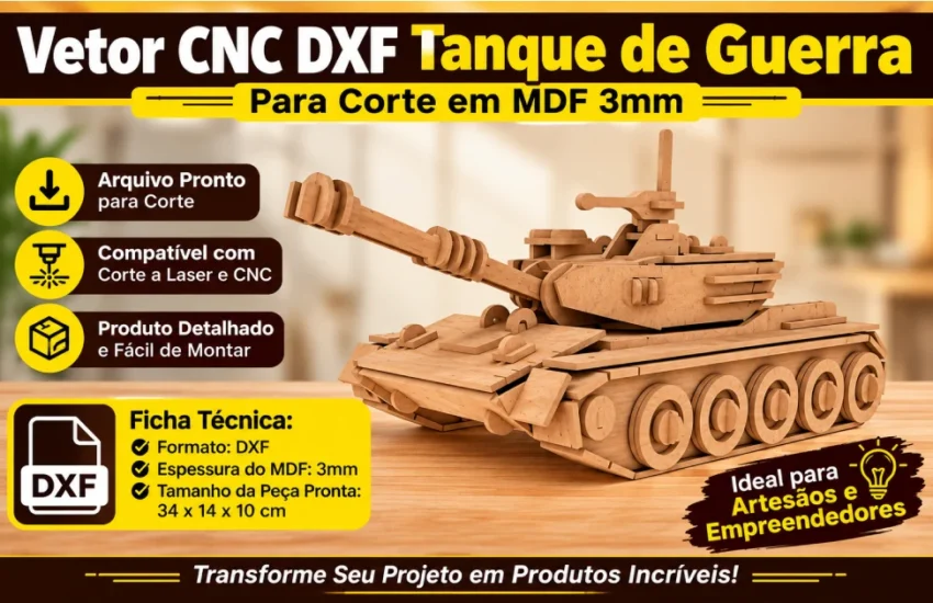 Vetor CNC DXF Tanque de Guerra Para Corte em MDF 3mm
