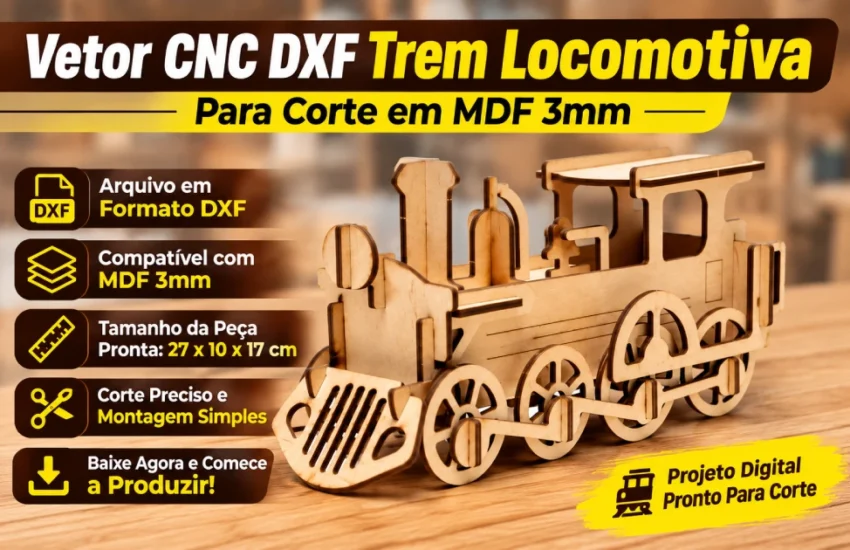 Vetor CNC DXF Trem Locomotiva Para Corte em MDF 3mm