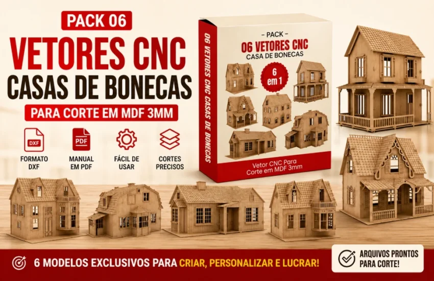 Pack 06 Vetores Cnc Casas de Bonecas Para Corte a Laser e Router.