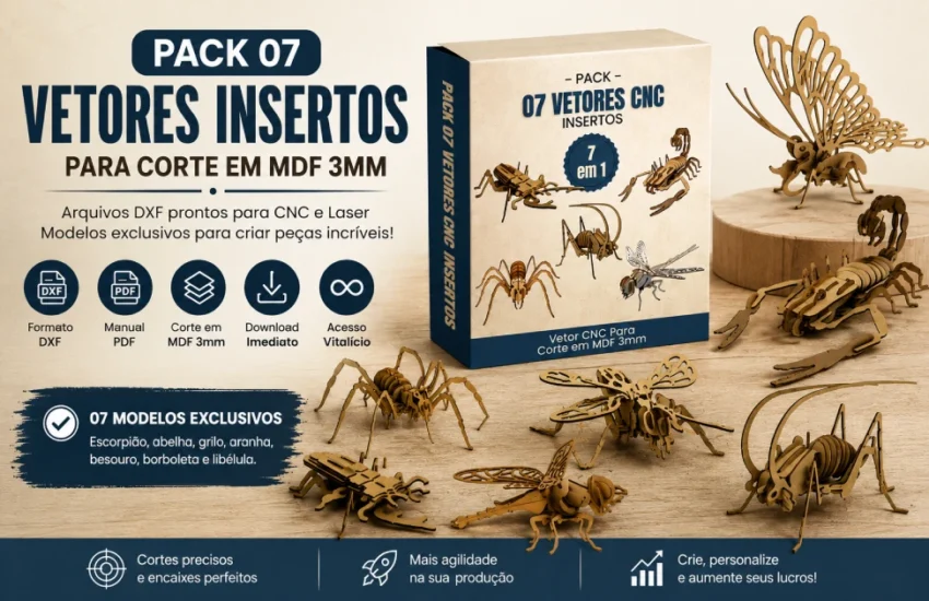 Pack 07 Vetores Insertos Para Corte em MDF 3mm