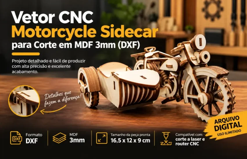 Vetor CNC Motorcycle Sidecar para Corte em MDF 3mm (DXF)