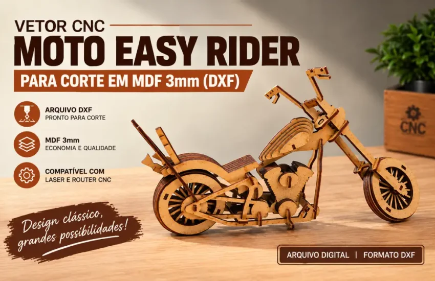 Vetor CNC DXF Moto Easy Rider Para Corte em MDF 3mm