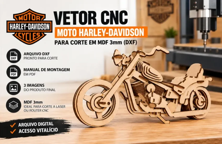 Vetor CNC Moto Harley-Davidson para Corte em MDF 3mm (DXF)