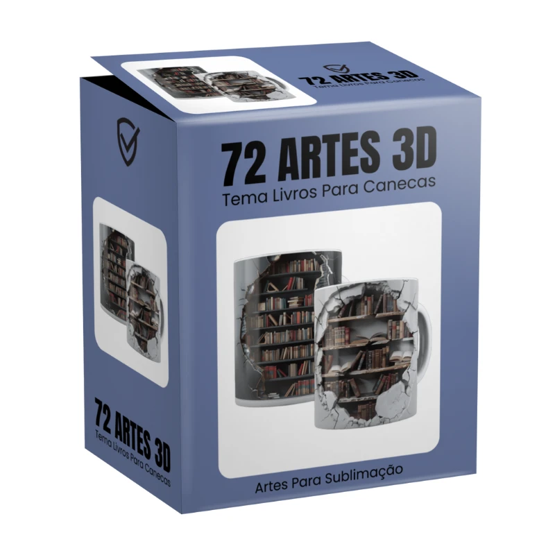 72 Artes 3D livros para sublimação em canecas + mockups personalizados 1