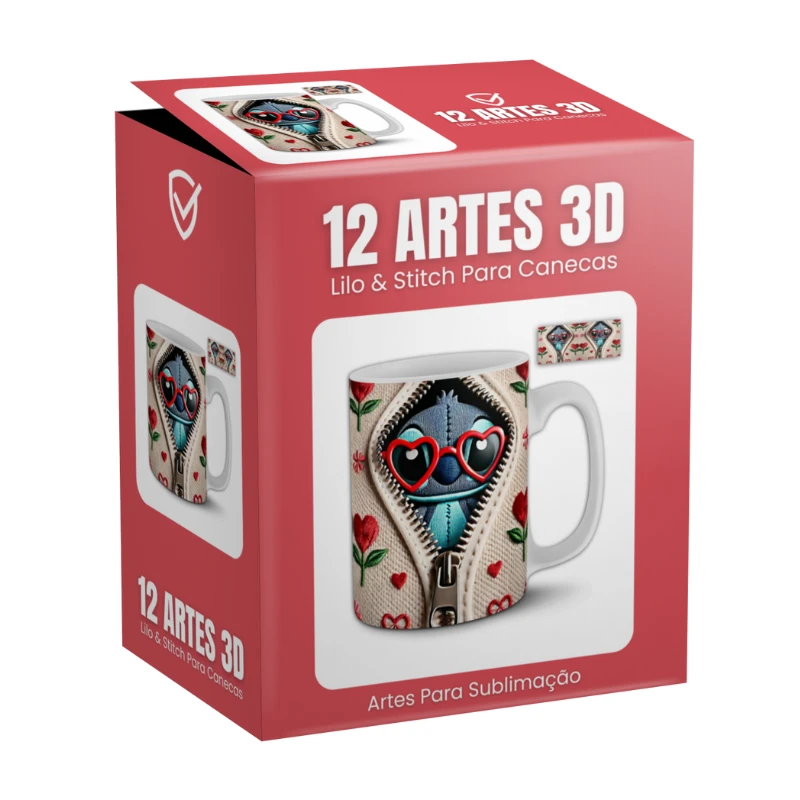 12 Artes 3D lilo & stitch para sublimação em canecas + mockups personalizados 1