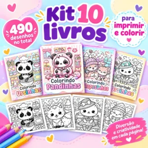 Kit 10 Livros Para Imprimir e Colorir Desenhos Fofos em PDF